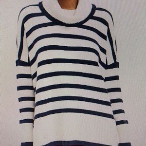 LOFT, Striped Turtleneck Poncho Sweater, Whisper White, Medium, New w/Tags
